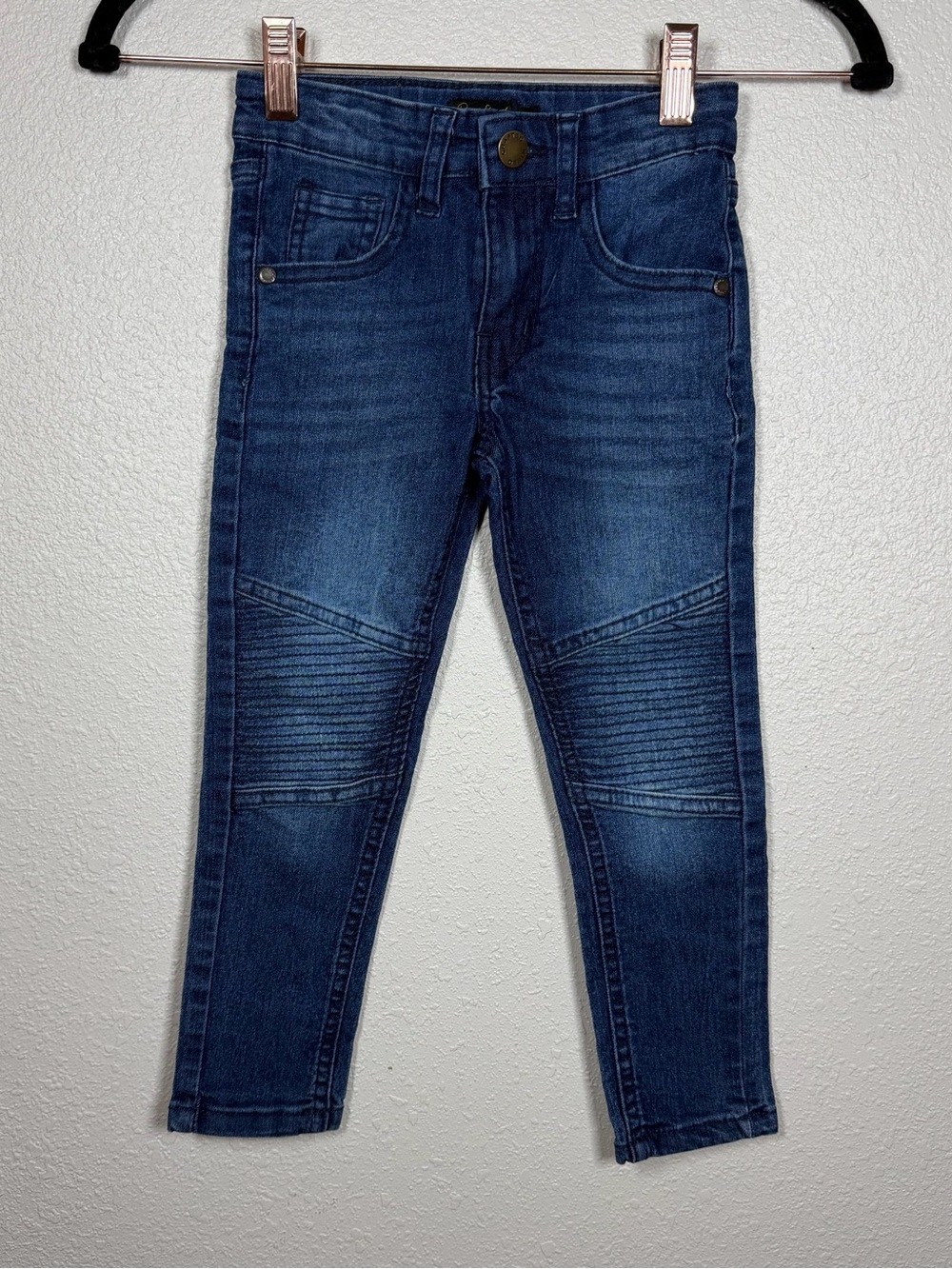 Boys Size 4 Dark Wash Skinny Moto Biker Denim Jeans Streetwear School Ribbed